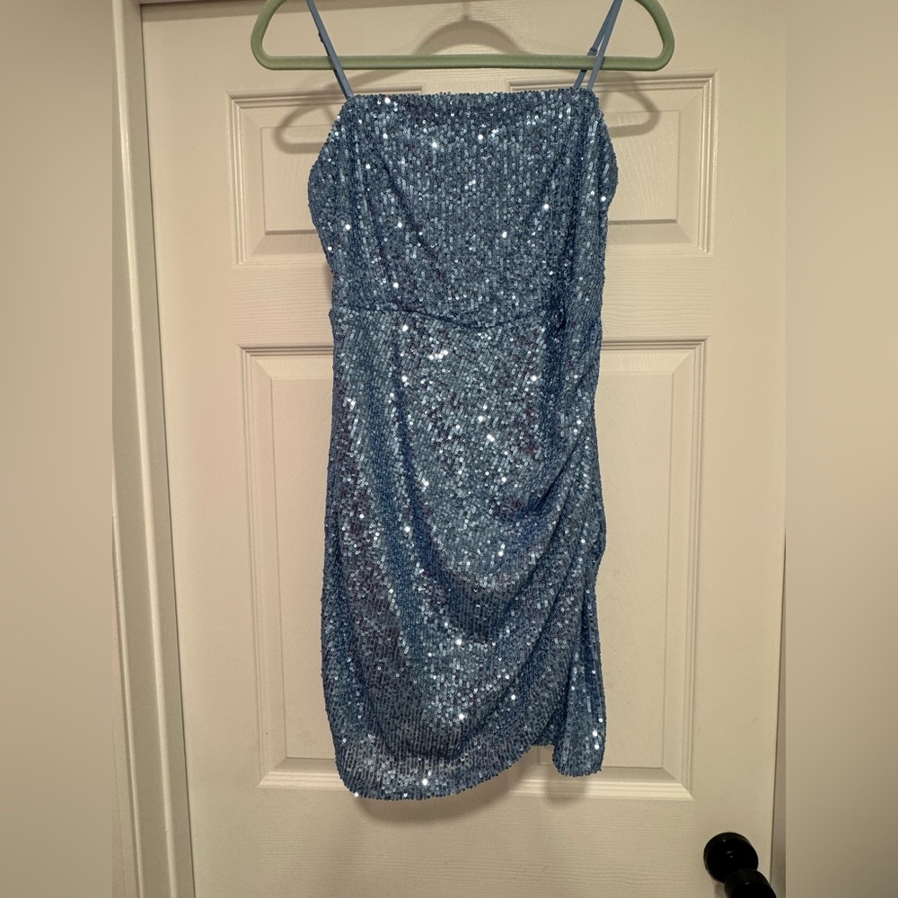 Honey and Rosie Blue Sequin Homecoming Dress